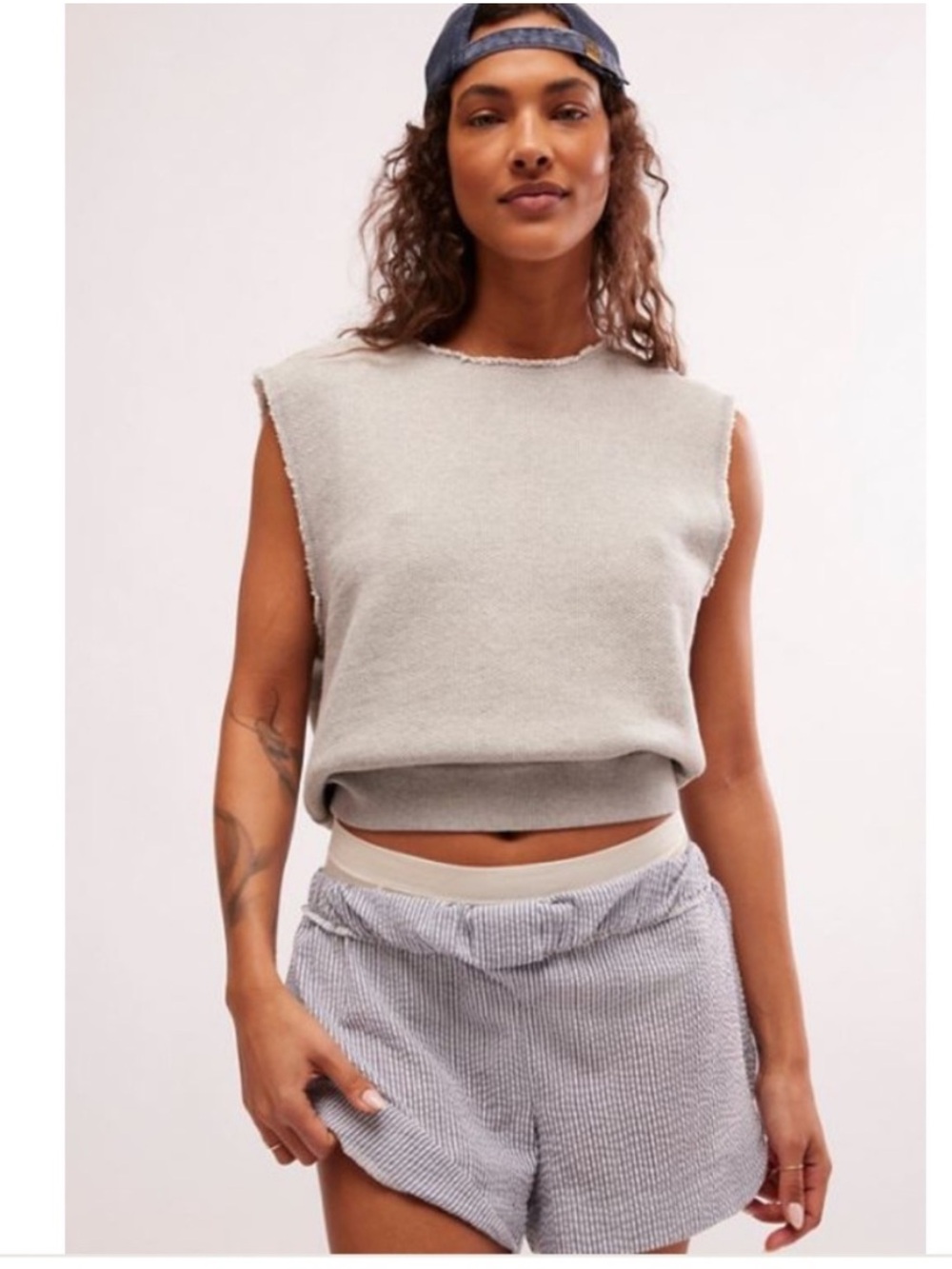 We the free  Sleeveless Cropped Knit Top - Light Gray